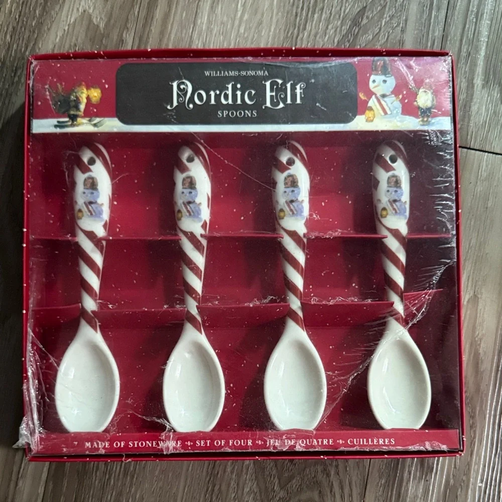 Williams Sonoma Nordic Elf Spoons - Festive Red and White